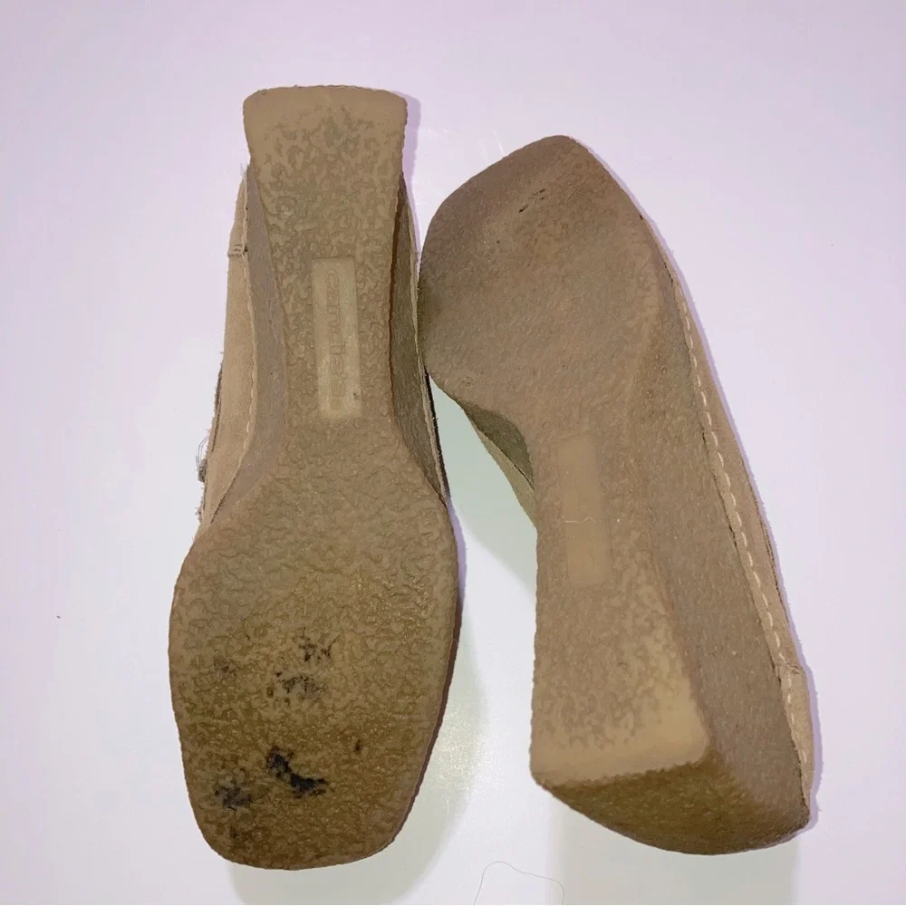 Candie’s Vintage Tan Suede Chunky Platform Wedge Loafers Women’s 7.5M